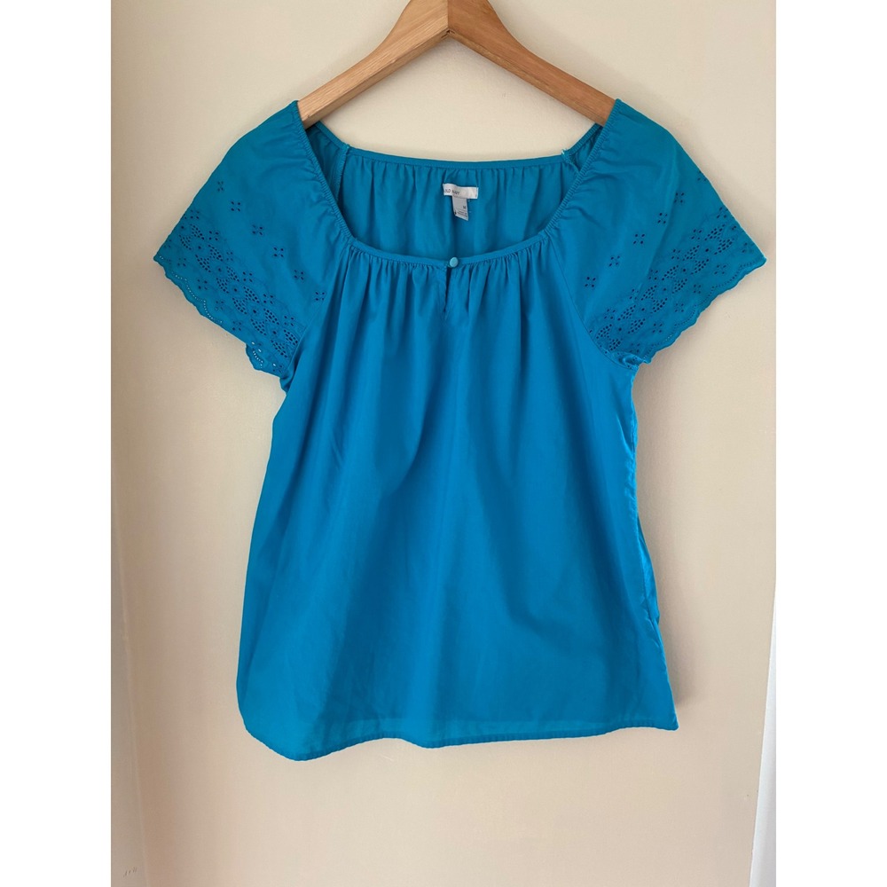 Old Navy Y2K Turquoise Blue Eyelet Sleeve Cotton Blouse Square Neck Medium